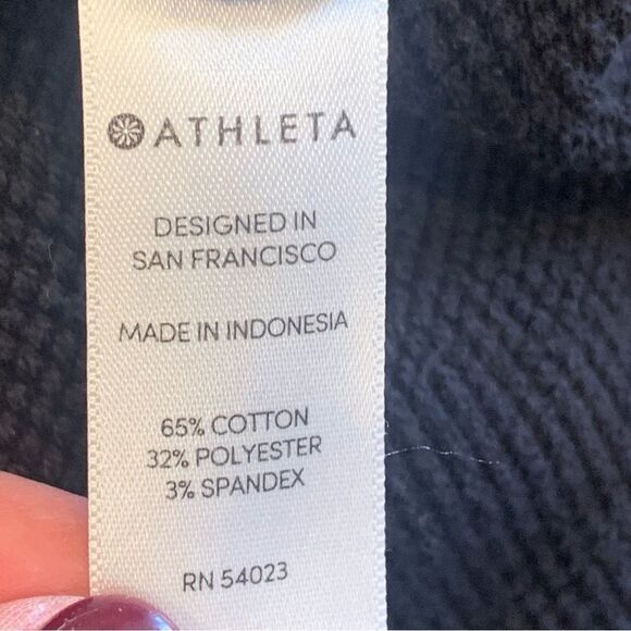 Athleta Black Hooded Sweatshirt Rope Trim Size Medium Cropped - Picture 8 of 11